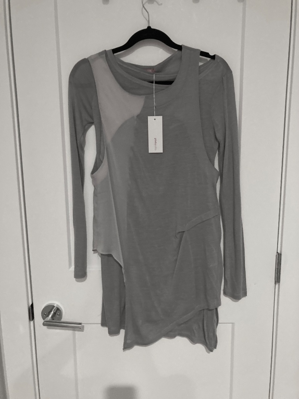 Pinkyotto Light Gray and White Mini Dress